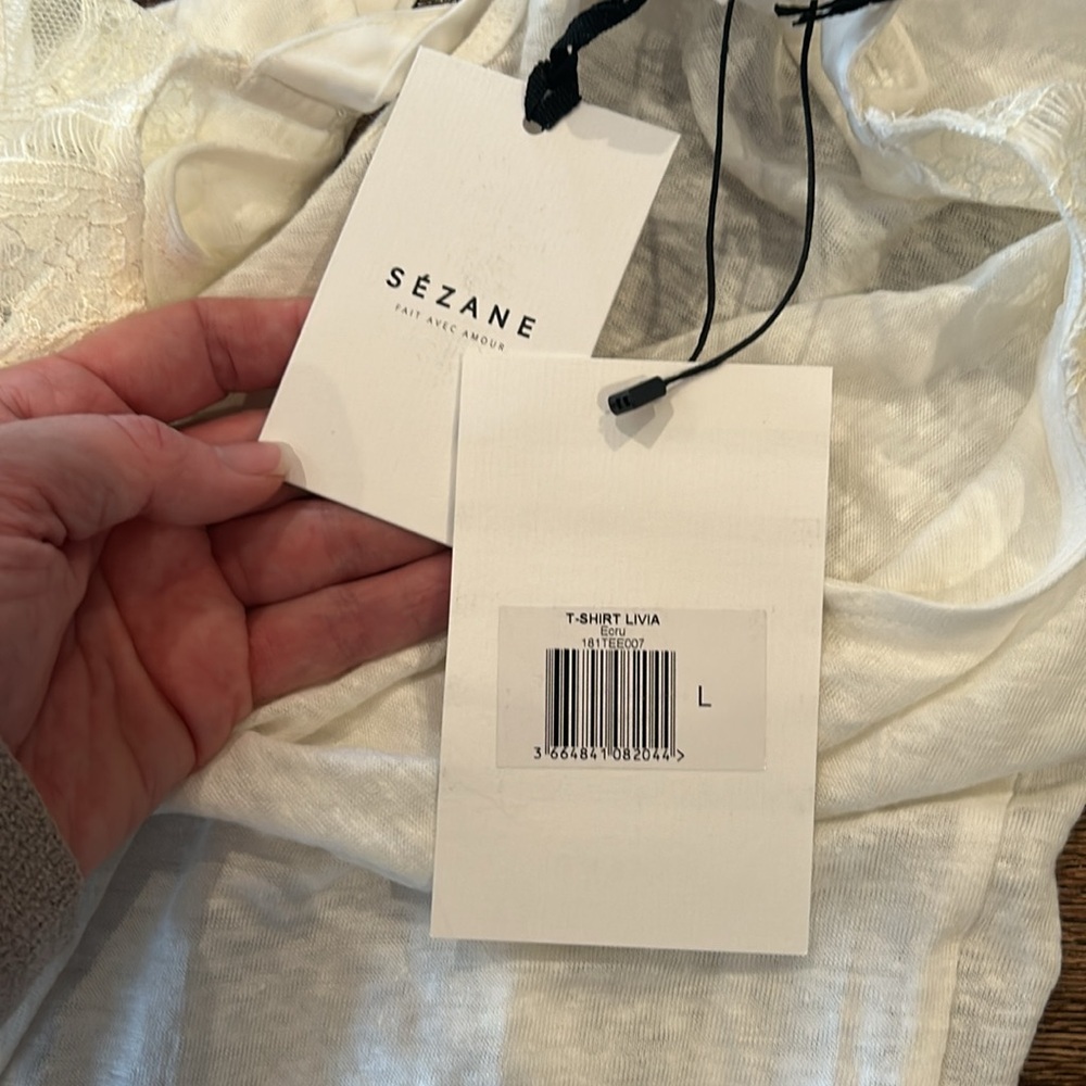 NWT Sezane Ecru Linen and Lace Short Sleeve Top - Picture 12 of 16